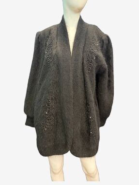 Shine Vintage 80’s Black Angora Blend Sweater Jacket Women’s Size Large